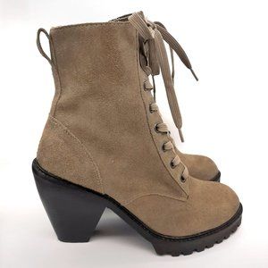 Kelsi Dagger KDB Tan Taupe Suede Lace Up Heel Combat Boots 8.5